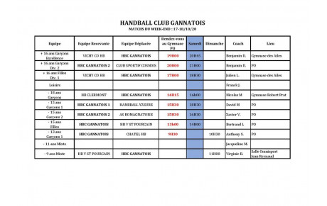 MATCHS DU 17-18 OCTOBRE
