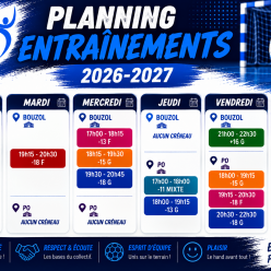 Créneaux d'entraînements 2026 / 2027